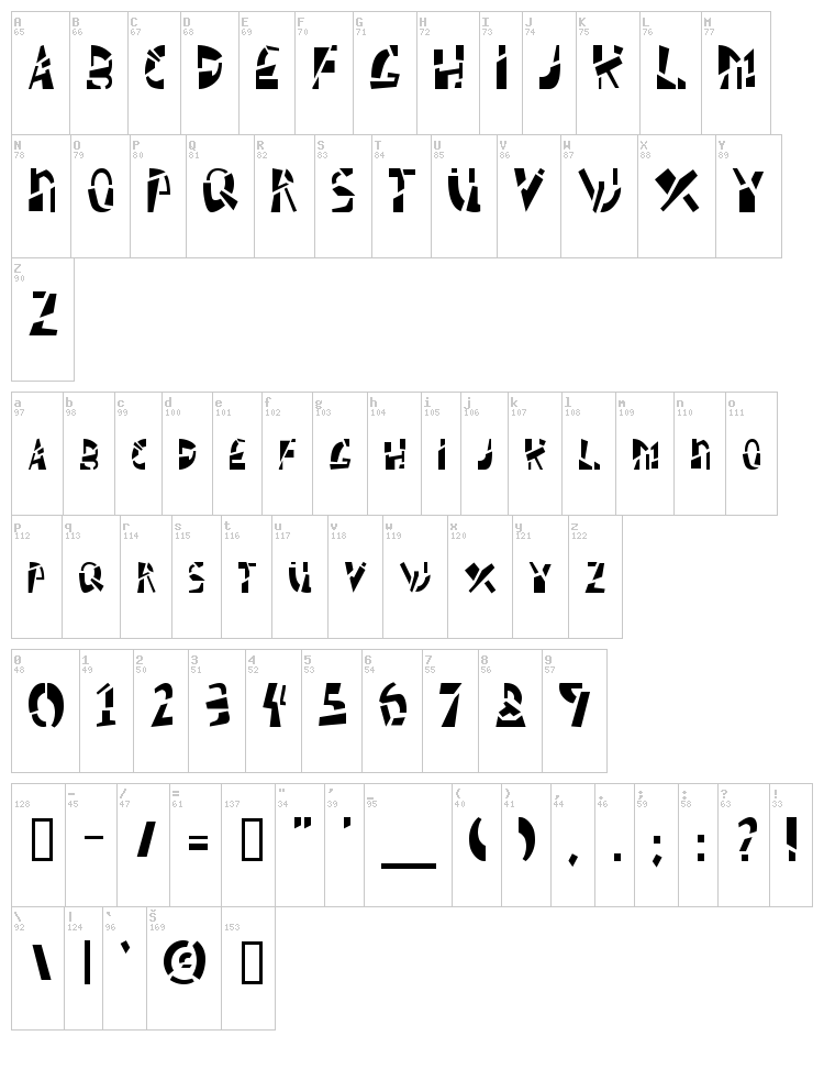 Schizm AOE font map