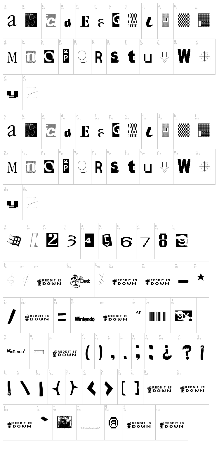 Sketch Major font map