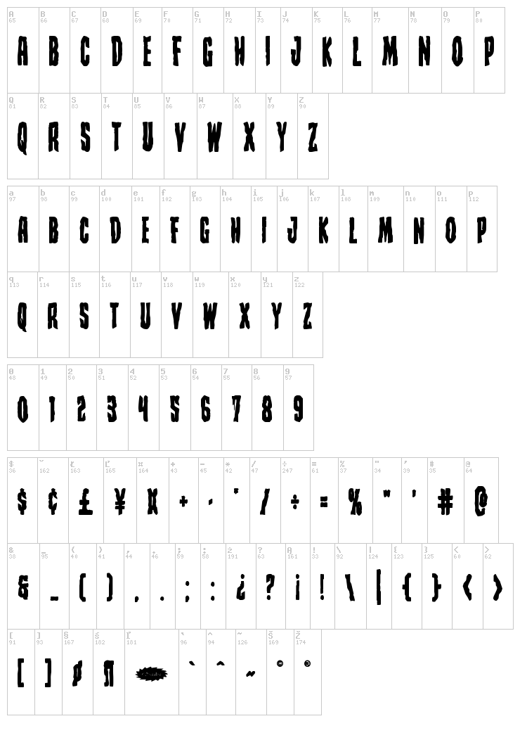 Creepy Crawlers font map