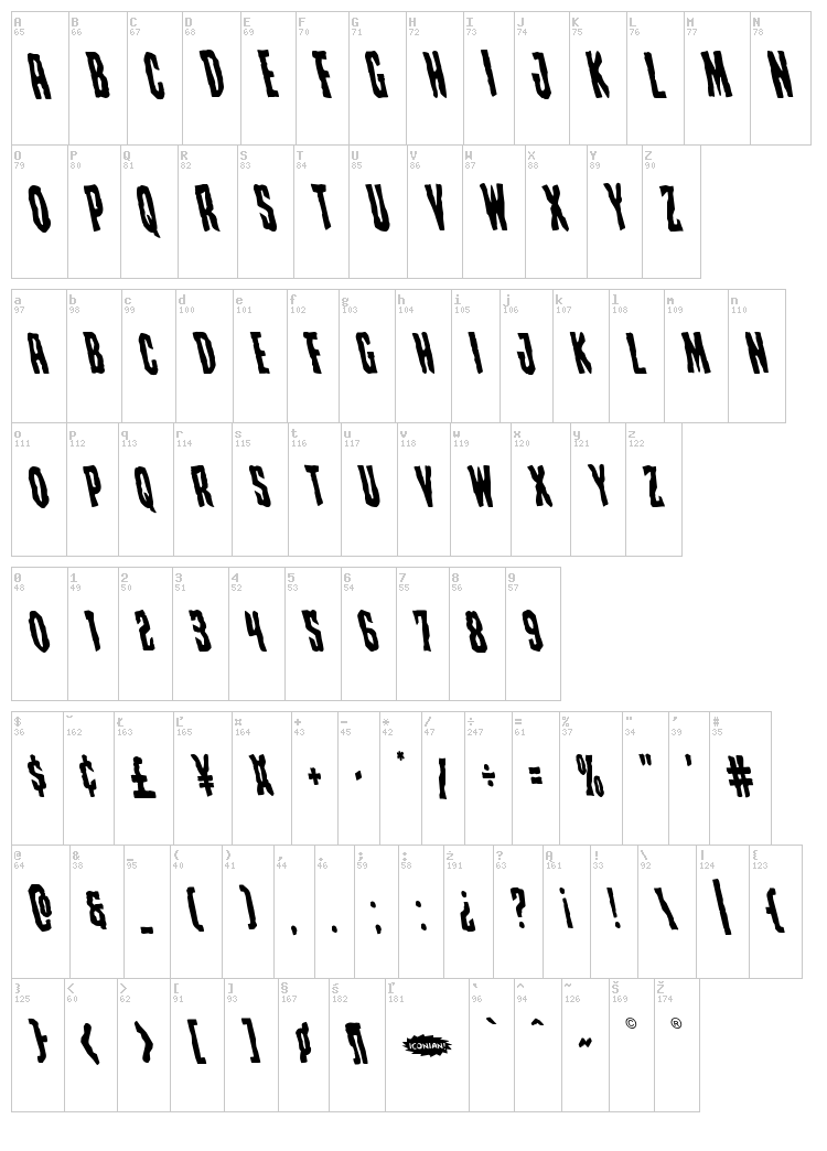 Creepy Crawlers font map