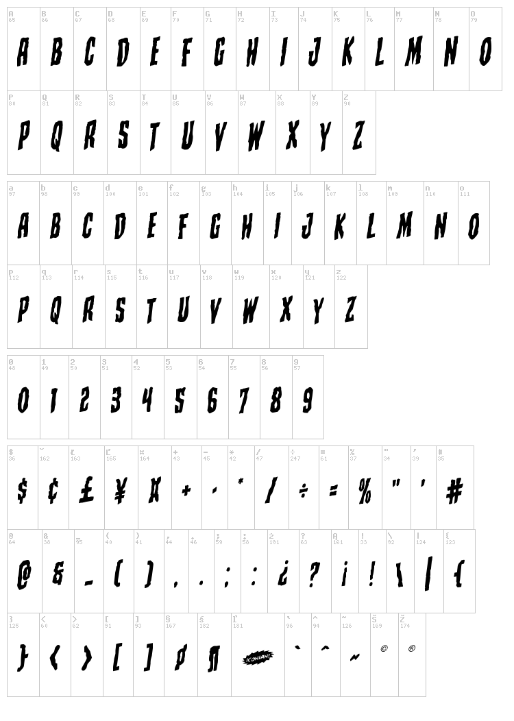 Creepy Crawlers font map