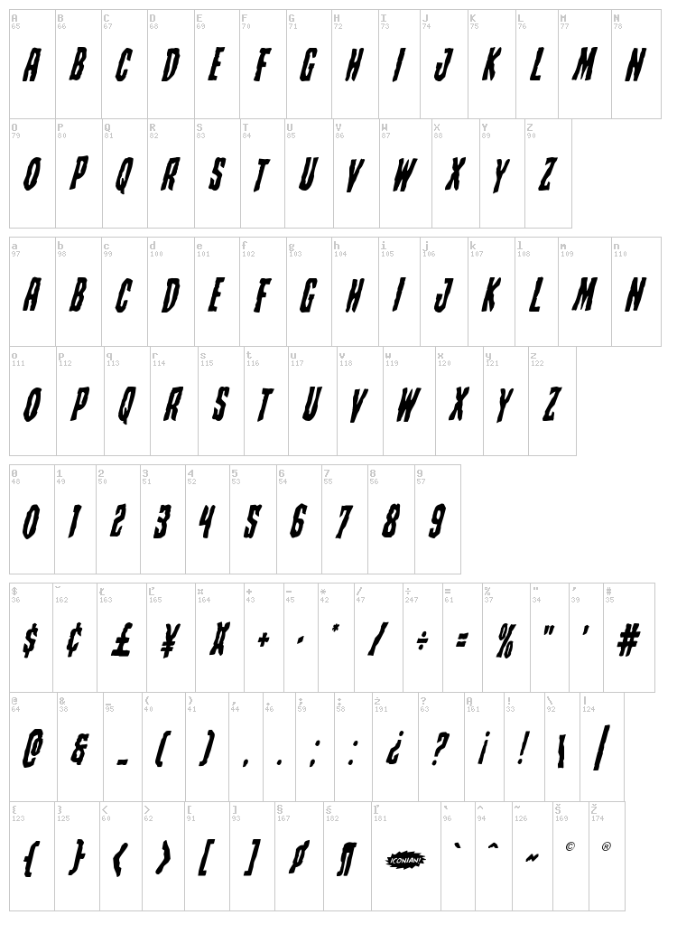 Creepy Crawlers font map