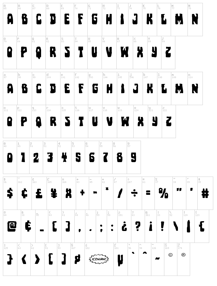 Pocket Monster font map