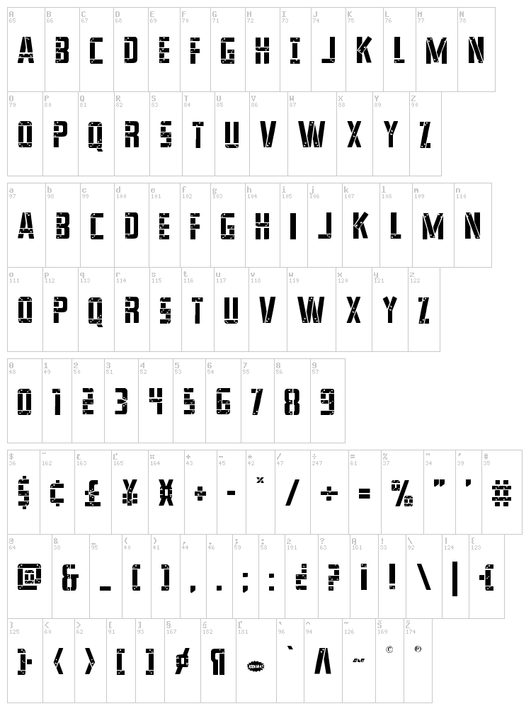 Frank-n-Plank font map