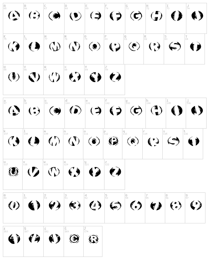 Woodcutted Caps font map