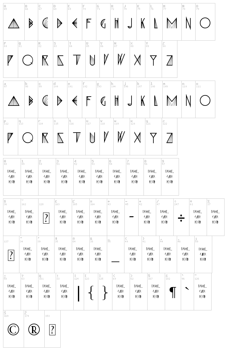 X-Prisma font map