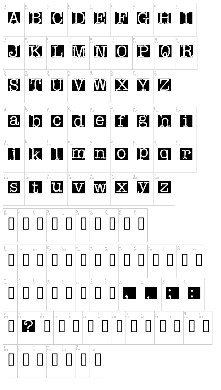 Rubberstamp font map