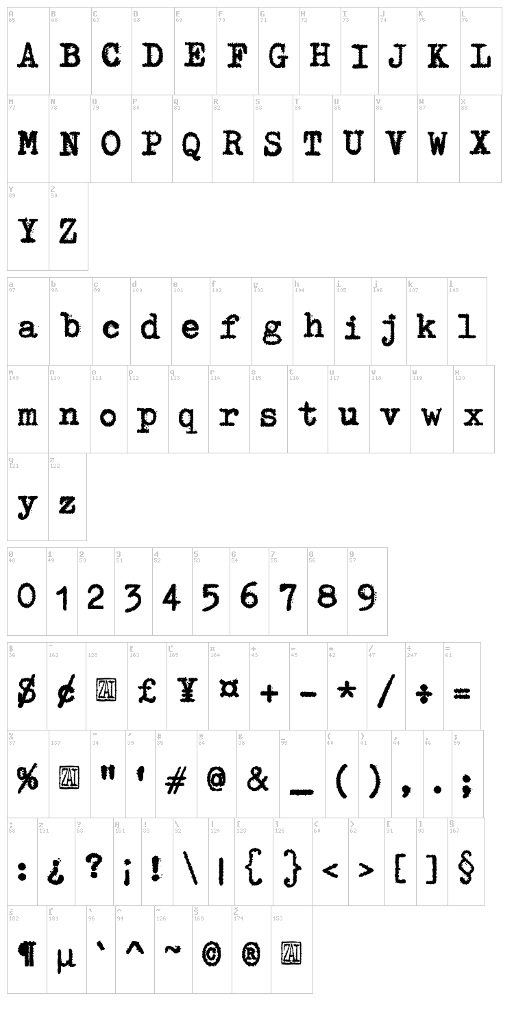 zai Triumph Typewriter font map