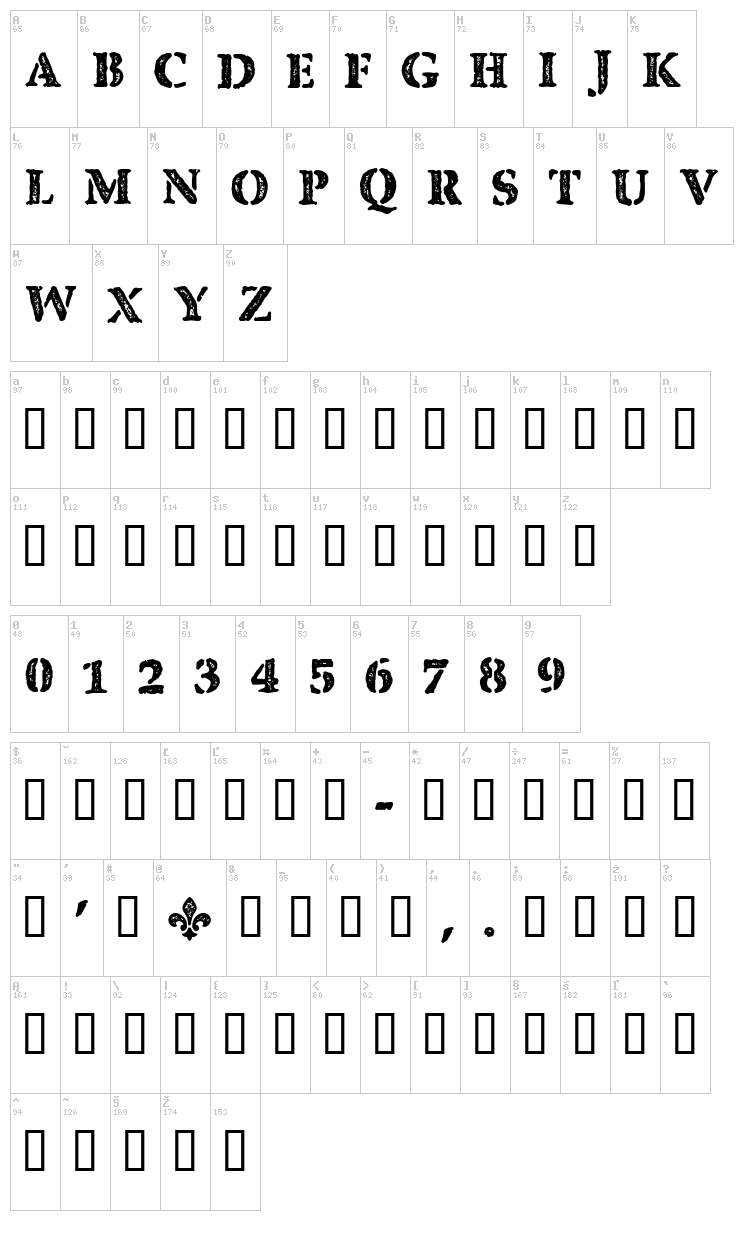 CF Quebec Stamp font map