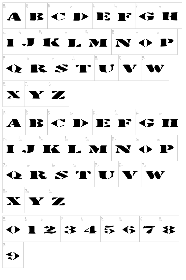 Stenciltration font map