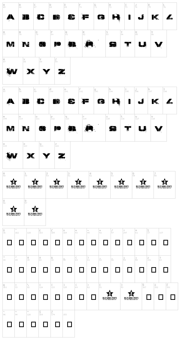 Toy Soldiers font map