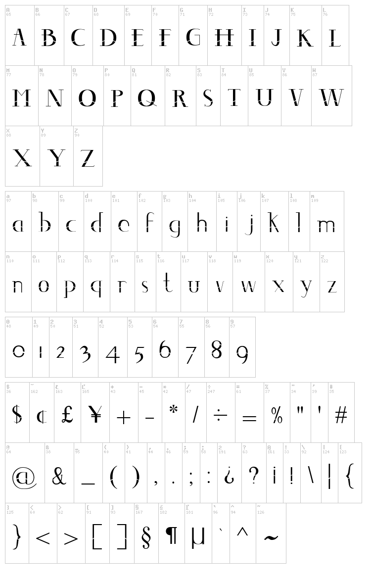 Deco Mon Type font map