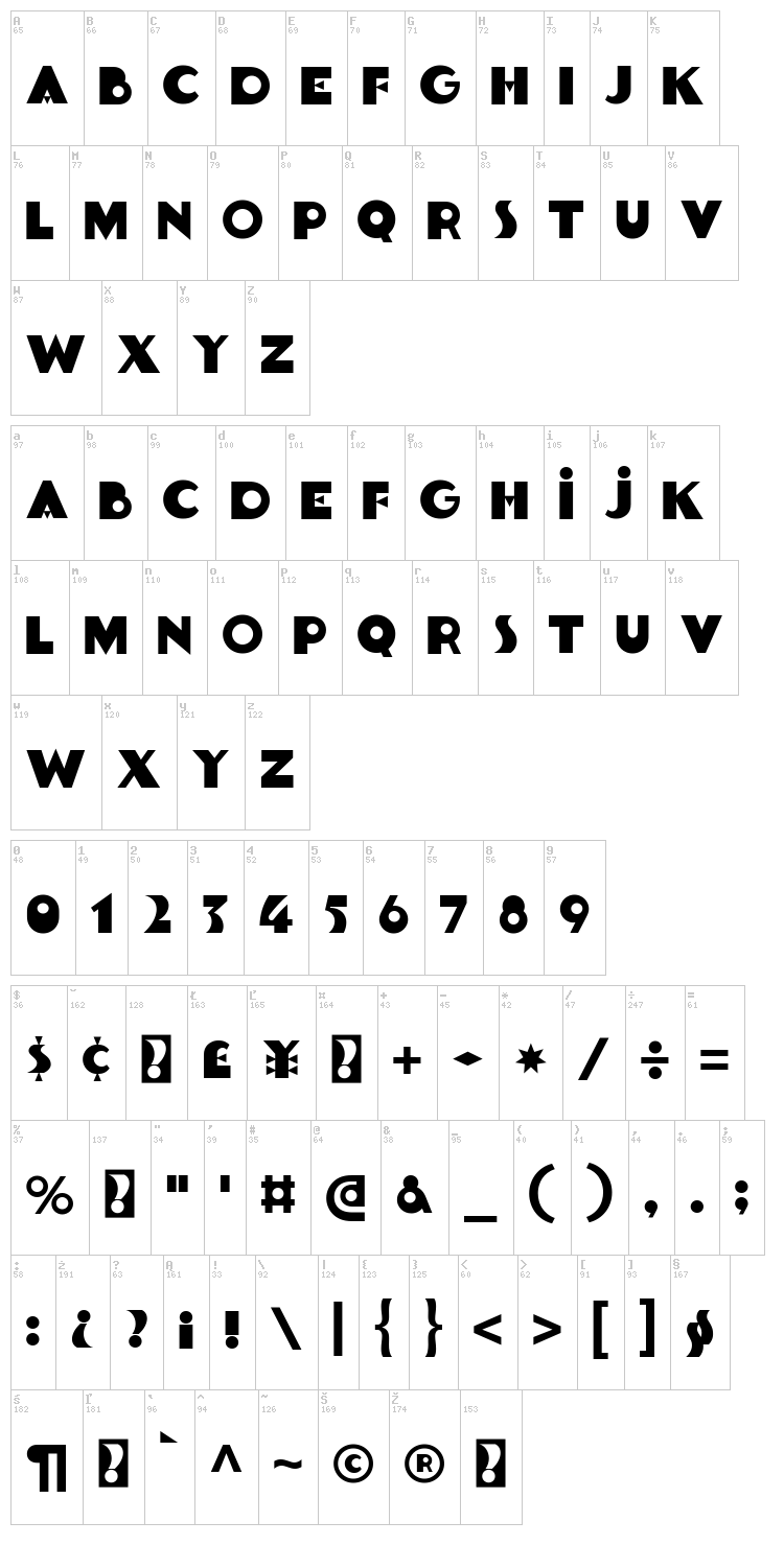 Goldsaber font map