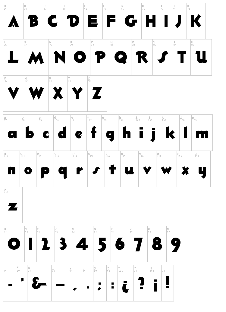 Thick Deco font map