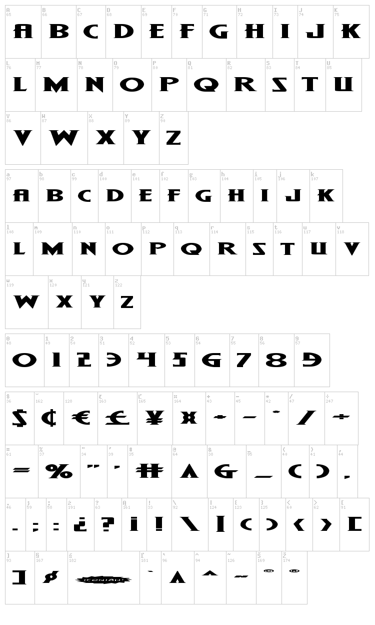 Wolf's Bane Super-Expanded font map