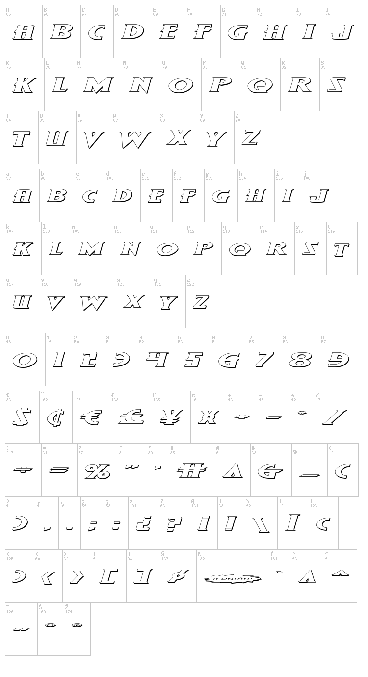 Wolf's Bane Super-Expanded font map