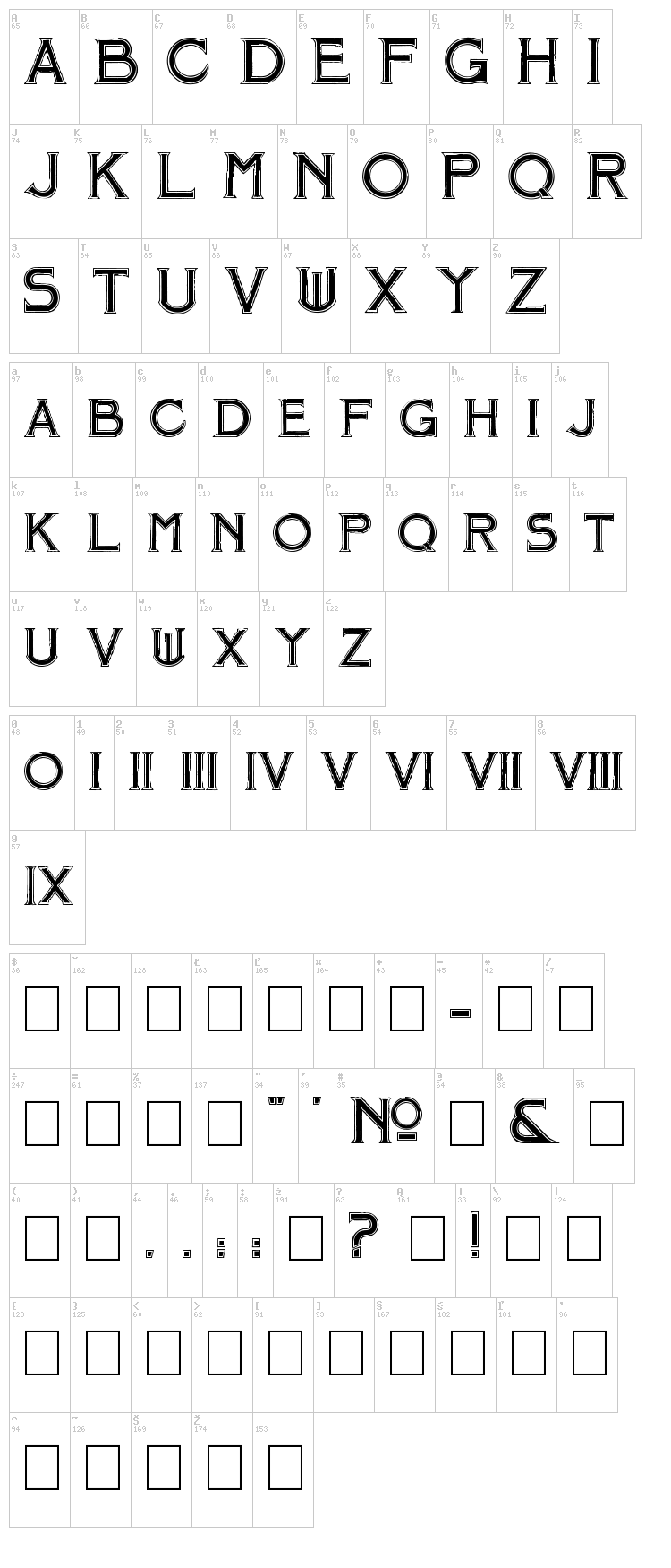 Mosaic Initials font map
