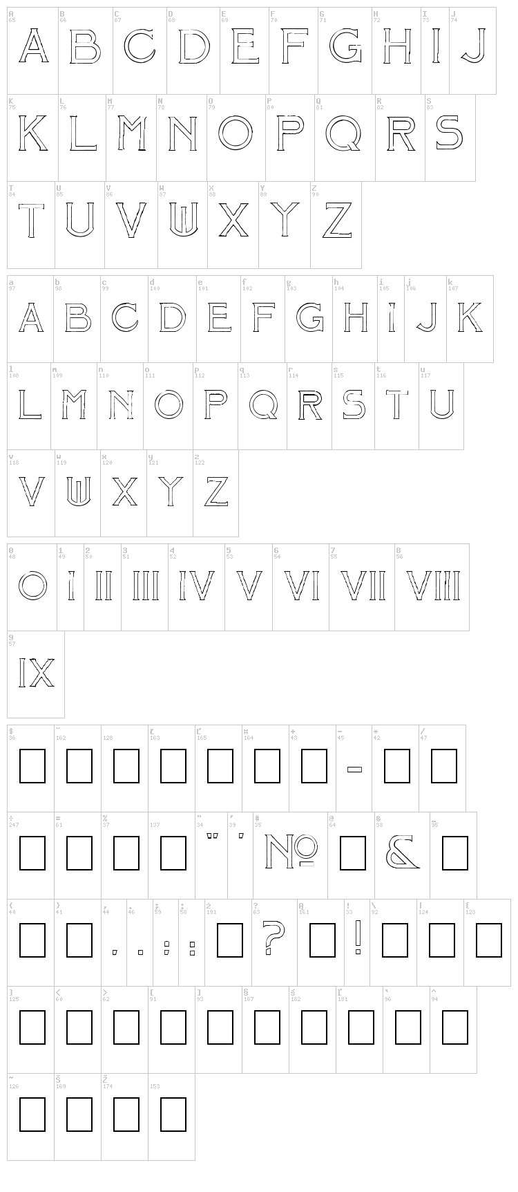 Mosaic Initials font map