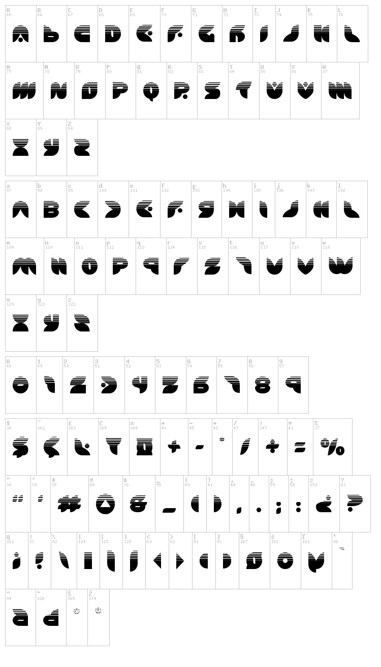 Puff Angel font map