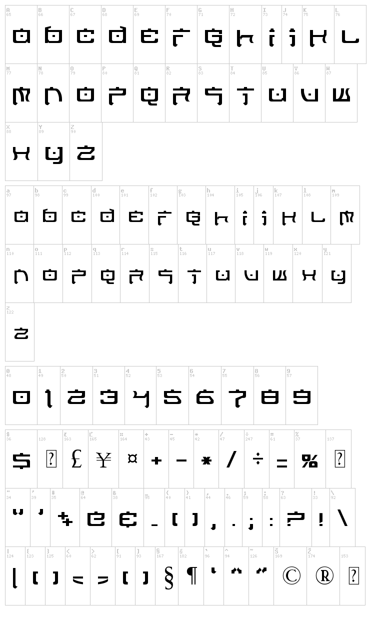 Nippon Tech font map