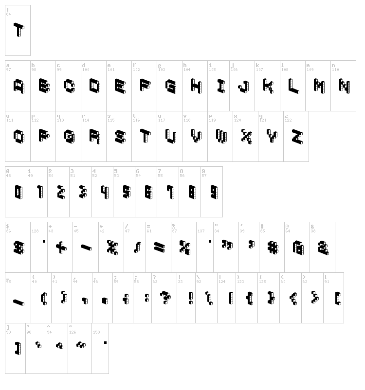 Demon Cubic Block Font font map