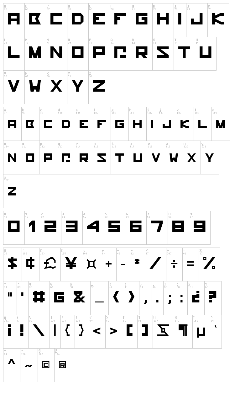 Hammerhead font map