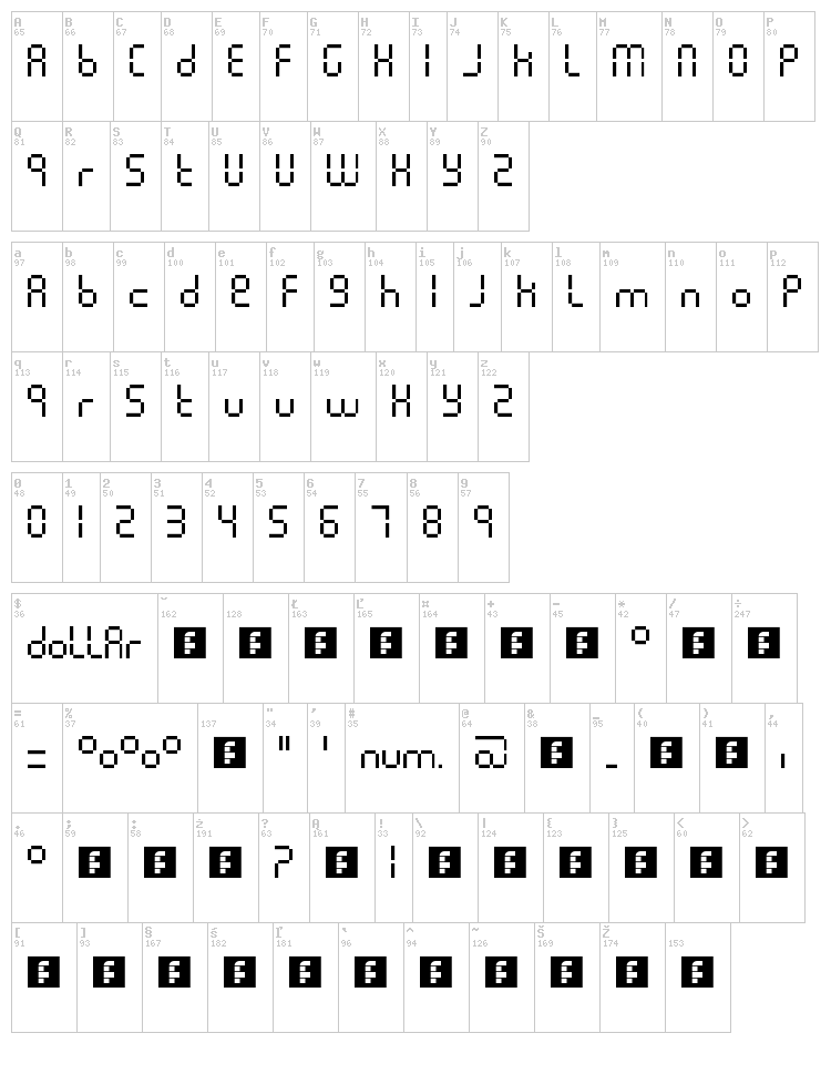 Pixel lcd machine font map