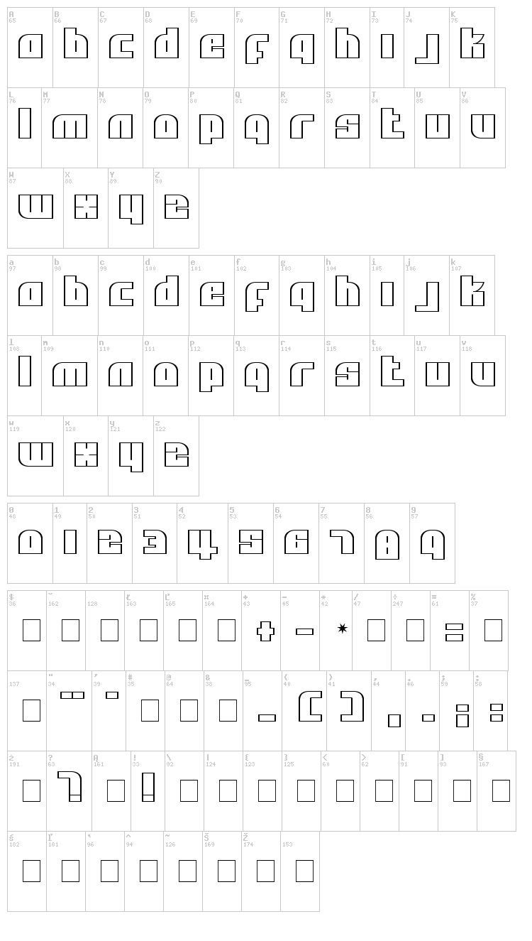 Alpha Flight font map