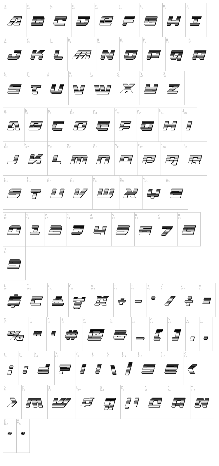 Armed Lightning font map