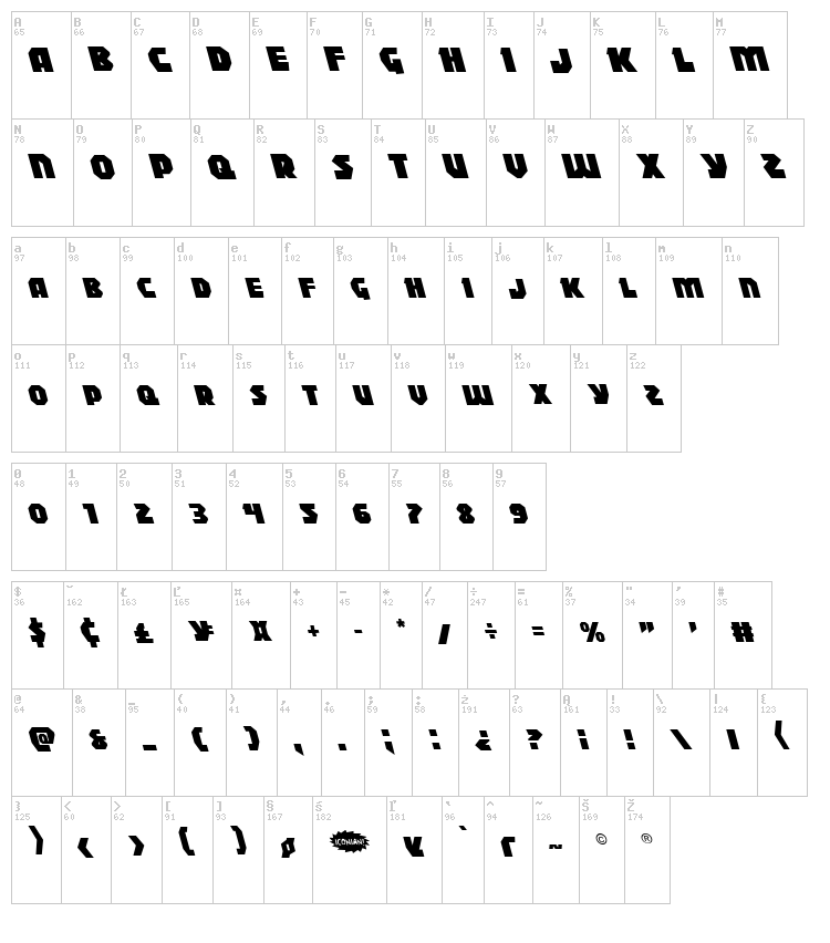 Blitzstrike font map