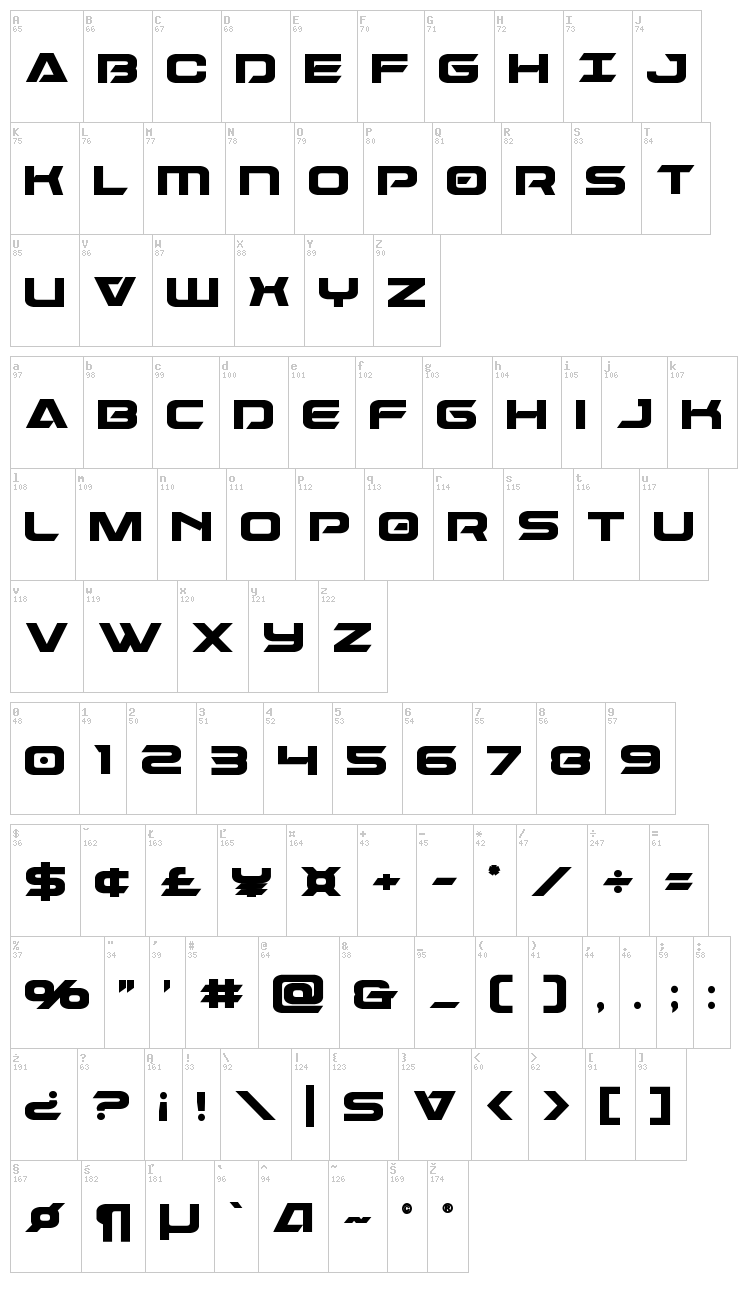 Dameron font map