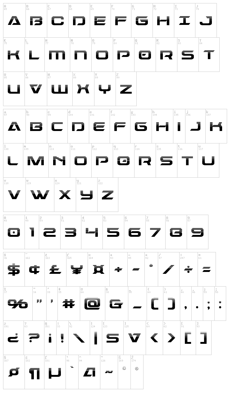 Dameron font map