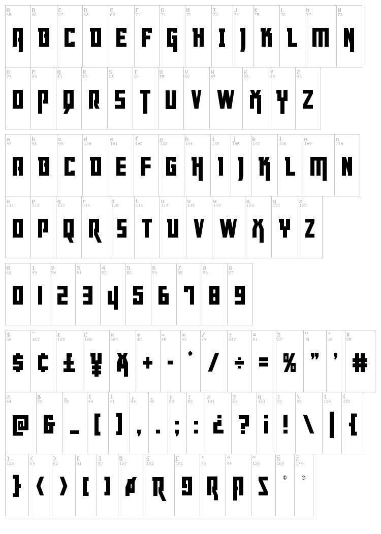 Danger Flight font map