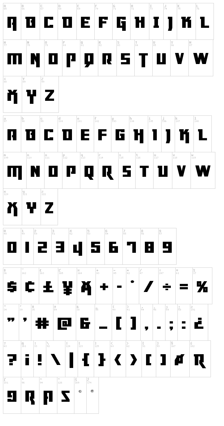 Danger Flight font map