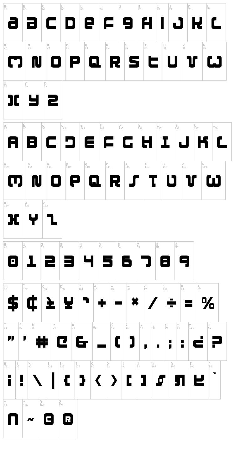 Exedore font map