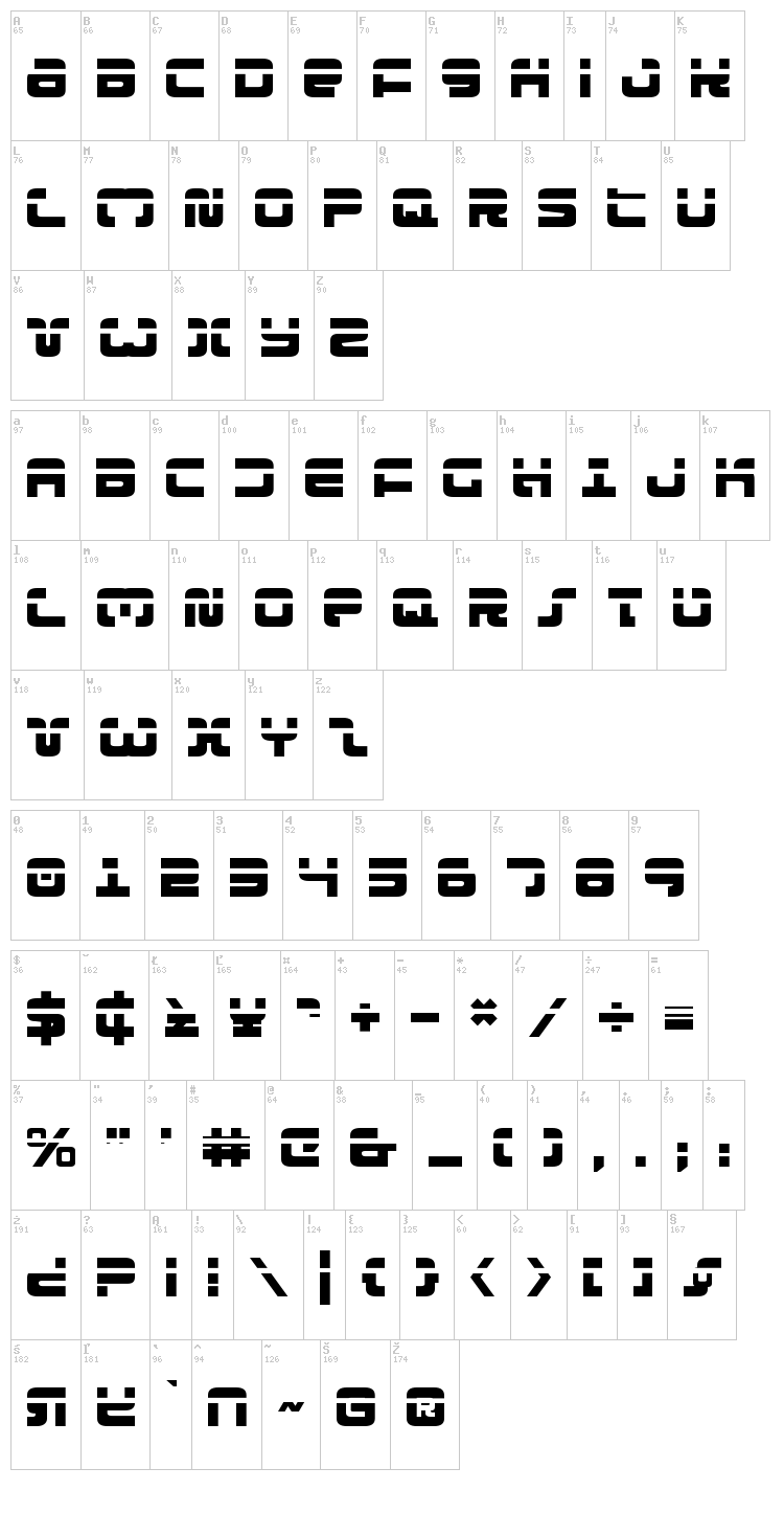 Exedore font map