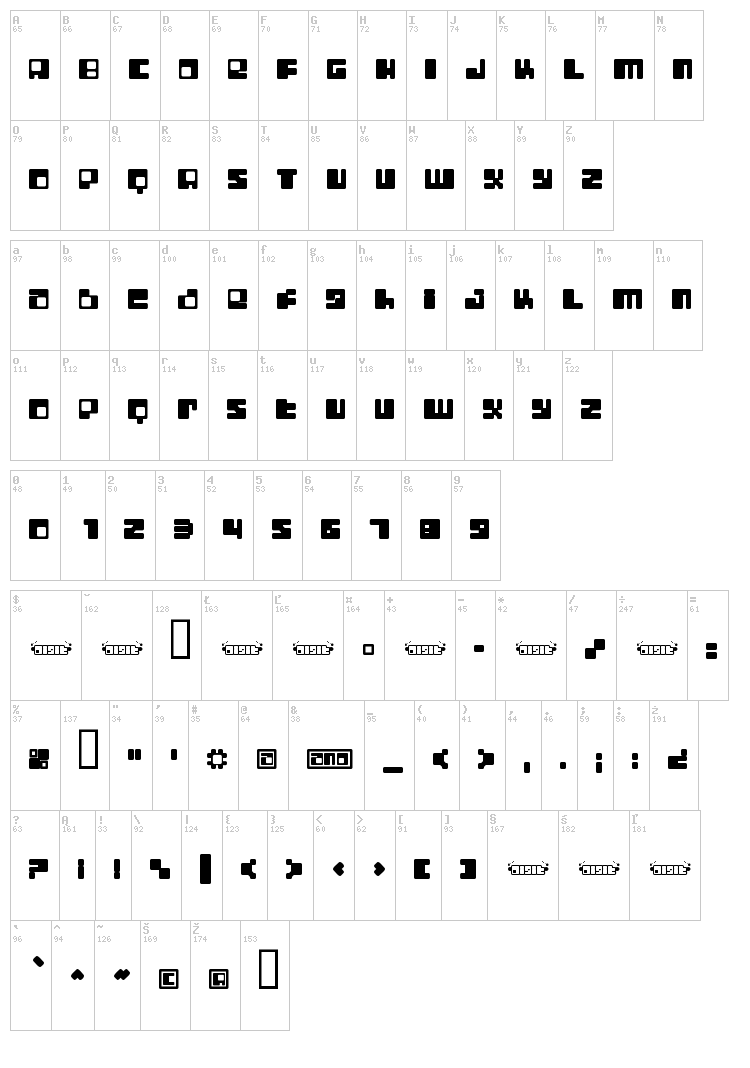 Digit Lo-Fi font map