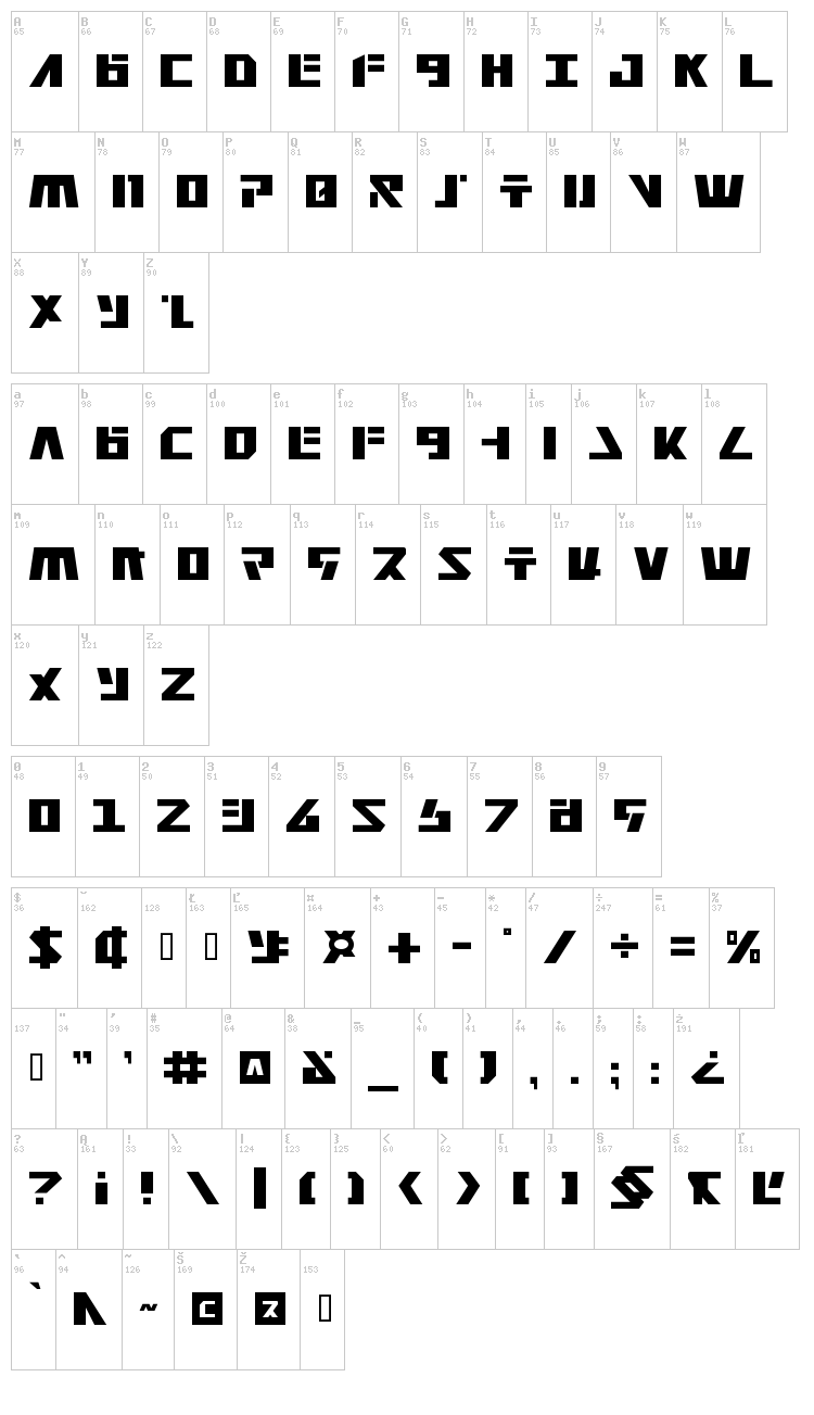 Falconhead font map