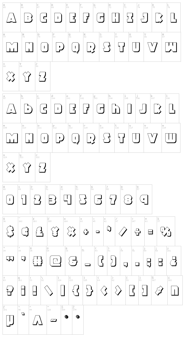 Racket Squad font map