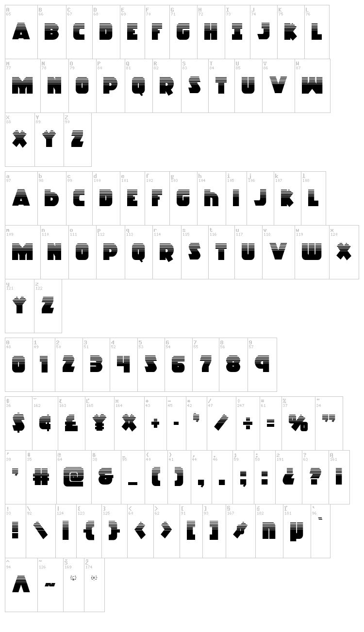 Racket Squad font map