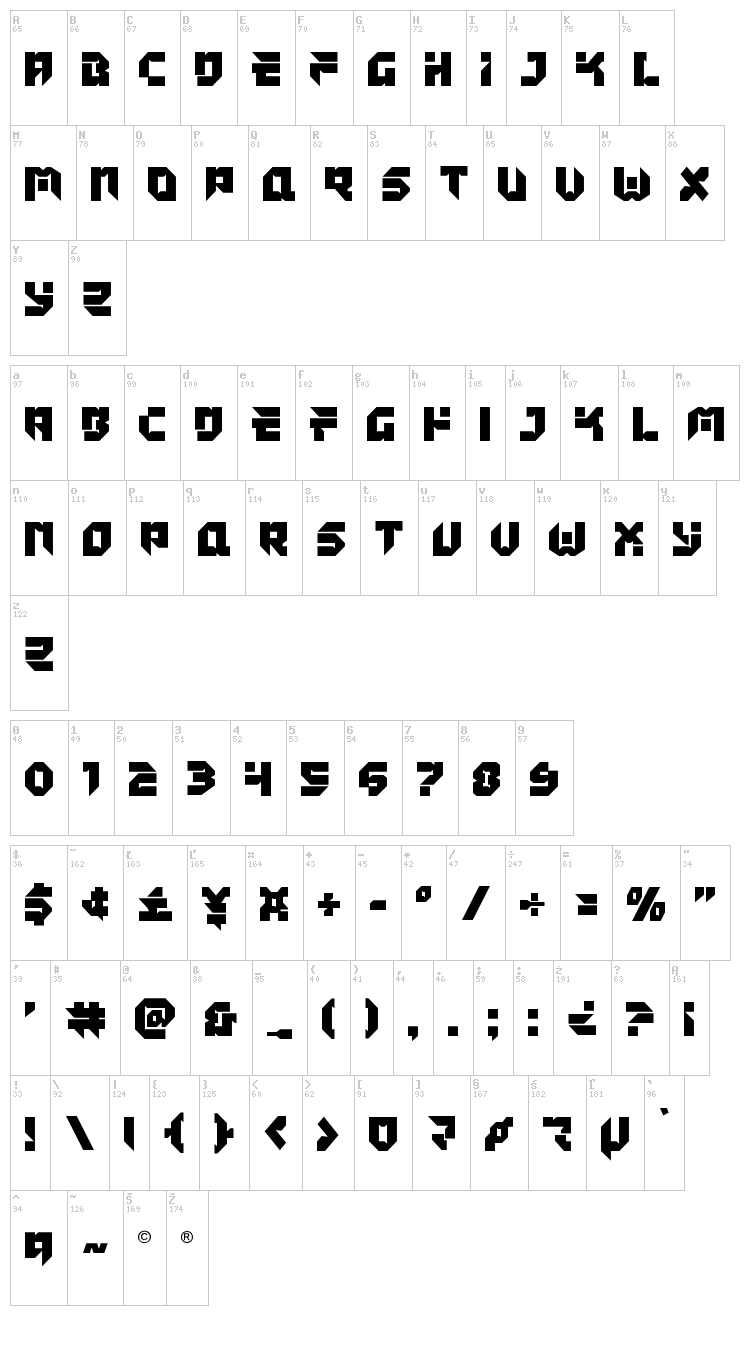 Tokyo Drifter font map