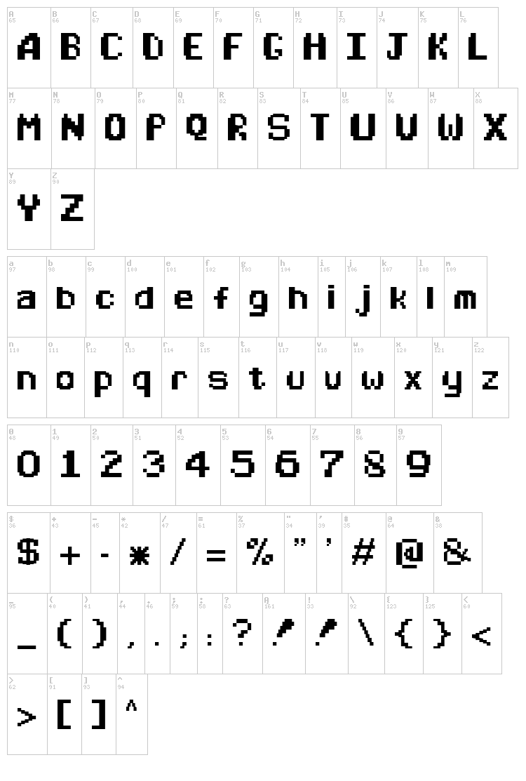 Arcade Alternate font map