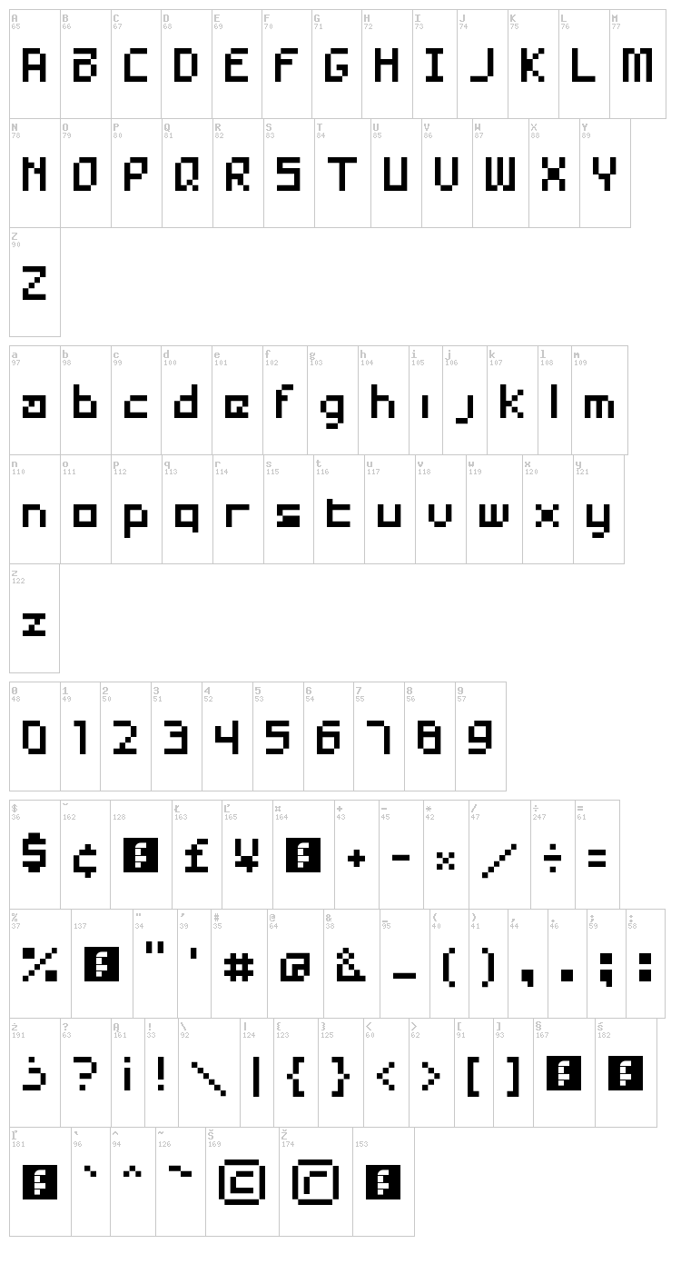 Asai Haxxor font map