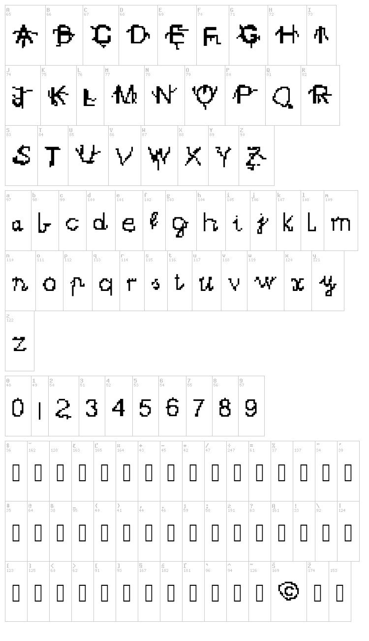 Elevenki2Czcionk font map