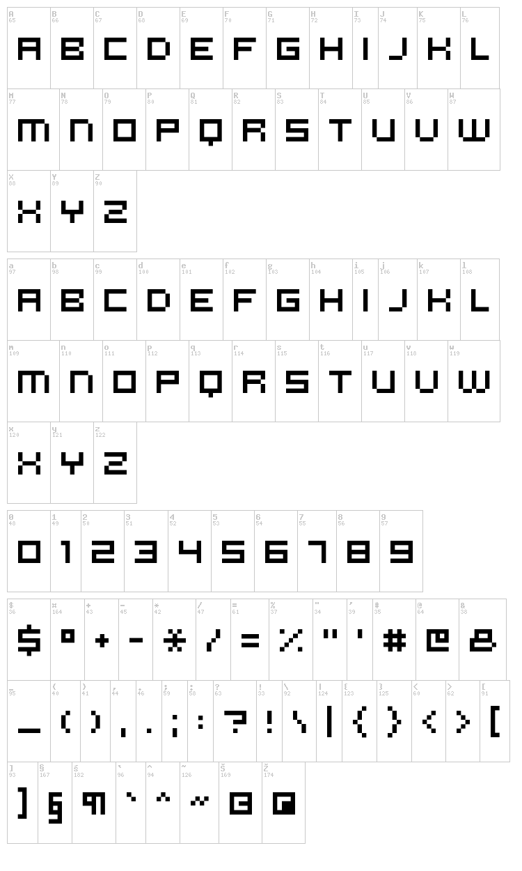Micro N55 font map