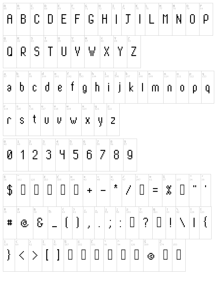 PixTall font map