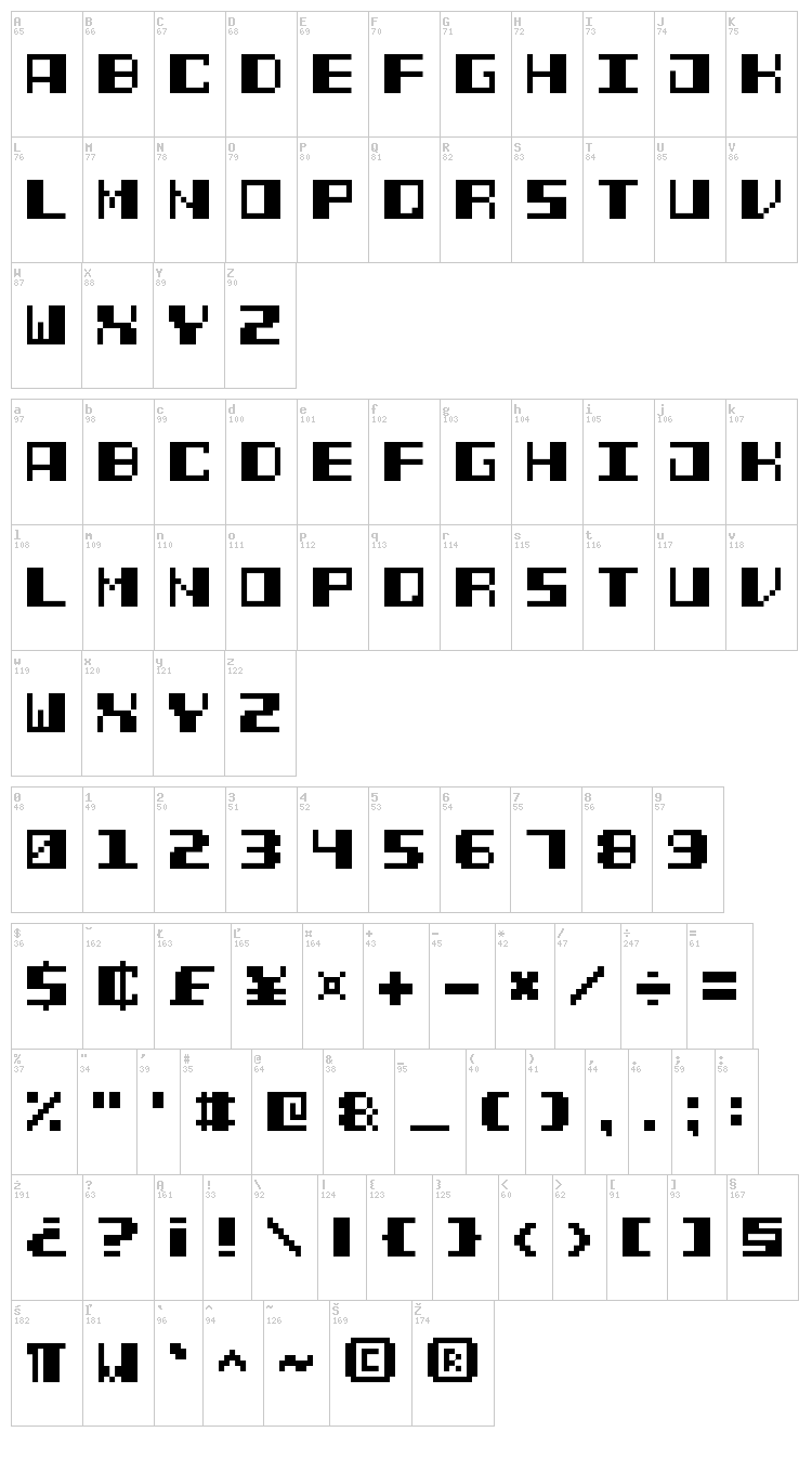 Power Pixel-7 font map