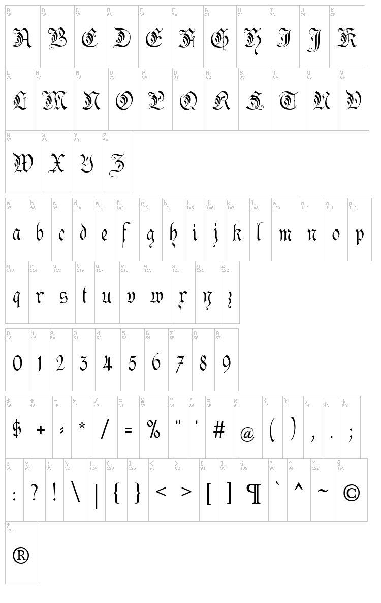 Kanzler font map
