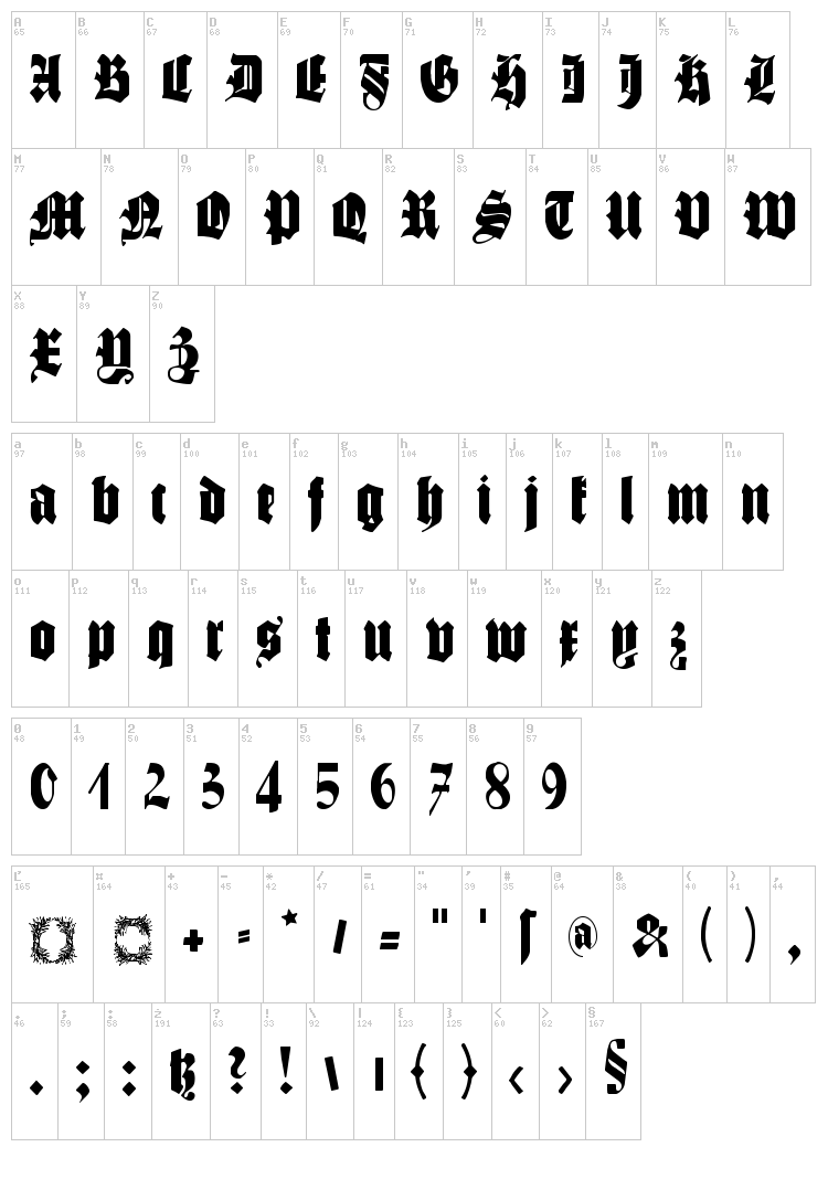 Schmale Gotisch MK font map