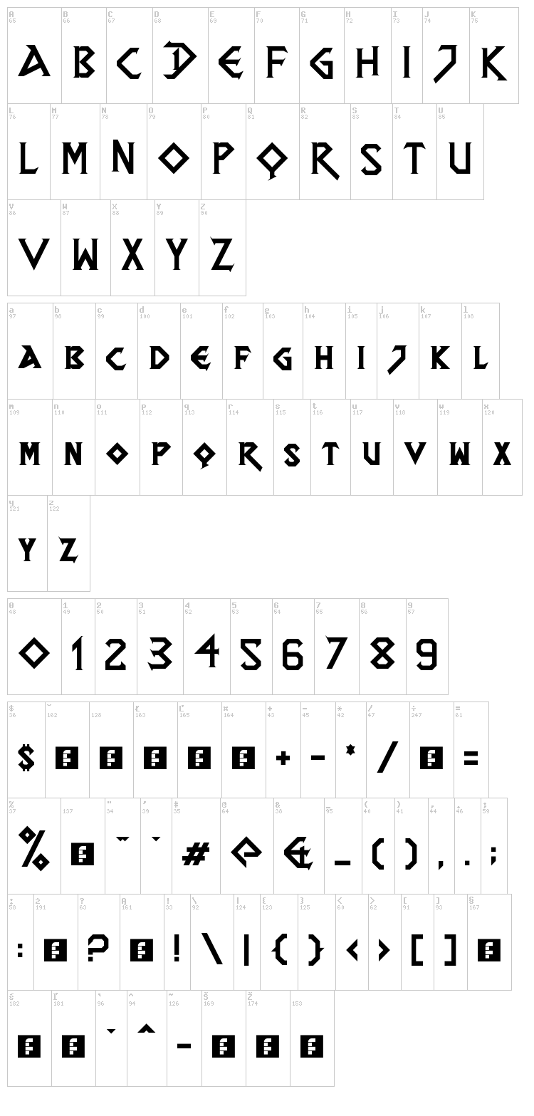 DragonSlapper font map